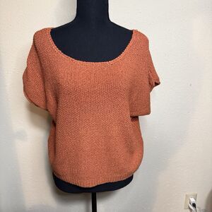 Women’s Moon & Madison Large Orange Knit Slouchy Lagenlook Boho Top